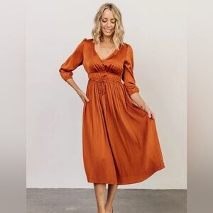 BalticBorn Gabriella Satin Midi Dress in Spice size small NWT